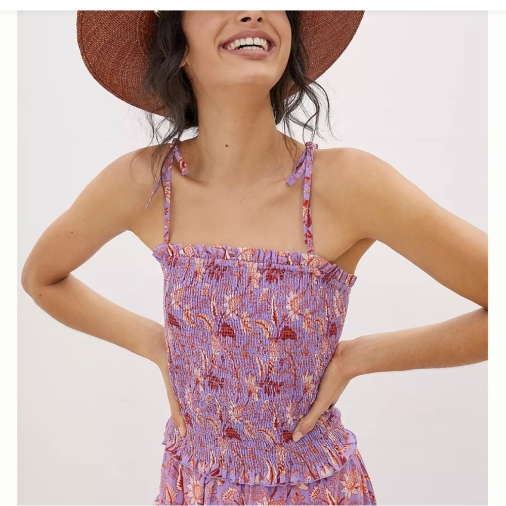 Anthropologie Conditions Apply Nori Smocked Tank Shoulder Ties NWOT